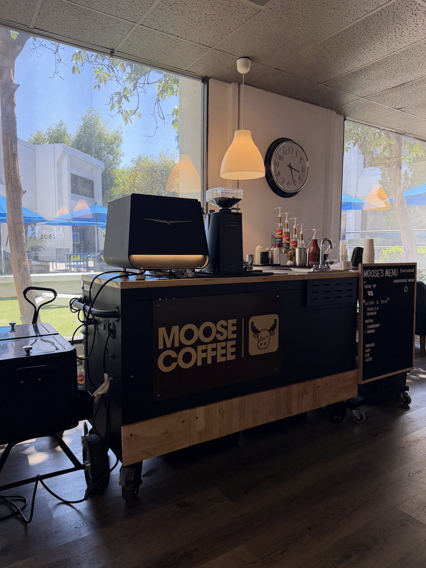 Moose Coffee espresso setup at an indoor venue